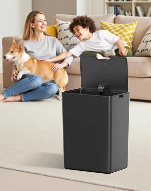 Cesun 2 Pack 4 Gallon Bathroom Trash Can with Lid, Small Automatic Trash Can, Touchless Motion Sensor Garbage Can, Black Plastic Waste Basket for Bathroom, Bedroom, Toilet, Office, Rv