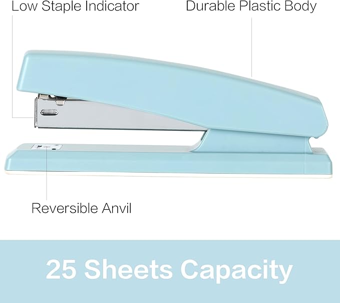 Deli Stapler, Desktop Stapler, 2 Pack, Office Stapler, 25 Sheet Capacity, Includes 2000 Staples and 2 Staple Removers, 2 Pack, Blue