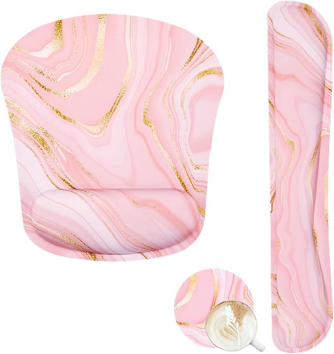 Memory Foam Ergonomic Keyboard Wrist Rest Pad and Mouse Wrist Rest Support Mouse Pad Set for Office Gaming Easy Typing-Pink Fluid