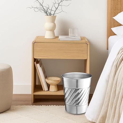 Monarch Abode Nickel Chrome Handcrafted Wave Embossed Metal Wastebasket for Home Office, Decorative Waste Basket, Modern Bathroom Garbage Can, Durable & Decorative Trash Bin, Nickel Chrome Trash Can