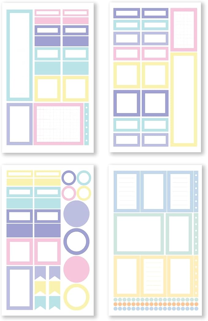 Rongrong Pastel Planner Stickers Book for Planners, Calendars, Journals and Projects – Functional Beautiful Pastel Colored Box Stickers – Scrapbook Accessories – 24 Pages