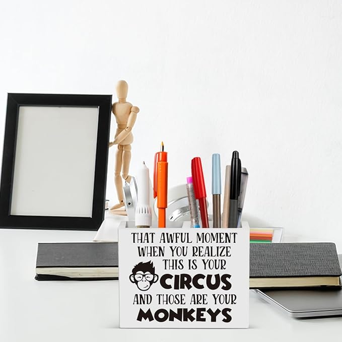 Funny Boss Gifts Office Room Decor for Women Men HR Manager Coworker Friend Employee Wooden Pencil Holder Boss Day Gifts Funny Office Accessories Desk Decor