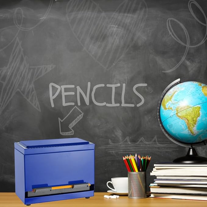2Fold Pencil Dispenser for Classroom - Stainless Steel Bulk Pencil Holder for Desk - Includes Removable Label Stickers - Teacher Must Haves for Organization - Holds up to 200 Pencils (Blue)