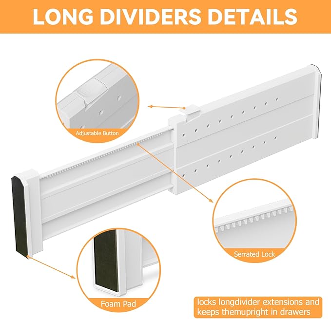 REBECAT 10 Pack Drawer Dividers for Clothes Adjustable Drawer Dividers 4" High Expandable from 11"-17" for Dresser Baby Clothes Bathroom Bedroom Kitchen and Office Storage，White