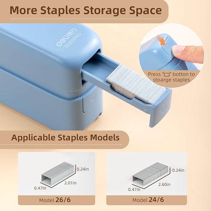 deli Stapler, Desktop Staplers with Integrated Staple Remover, 45 Sheet Capacity Office Stapler, 2 Pack, Blue