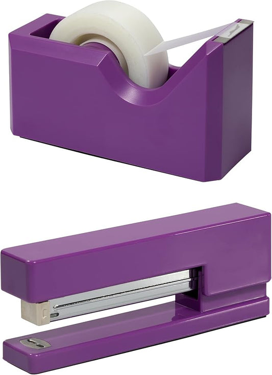 JAM PAPER Office & Desk Sets - 1 Stapler & 1 Tape Dispenser - Purple - 2/Pack