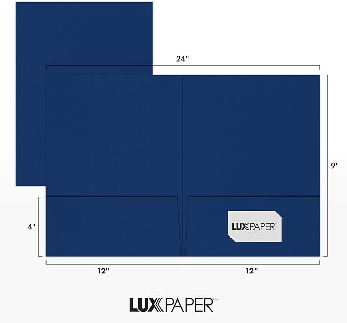 LUXPaper 9" x 12" Presentation Folders | Two Pocket | Navy Blue | 100lb. Cover | 25 Qty