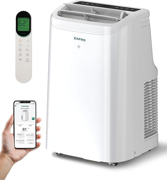 ZAFRO 12000 BTU Portable Air Conditioners (8000 BTU SACC), AC Unit for Bedroom with Drainage-free Cooling, Fan & Dehumidifier, 47dB Quiet, 24H Timer, APP Control/Remote/LED Display