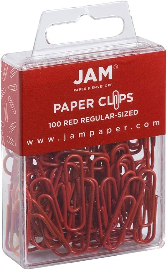 JAM PAPER Colorful Standard Paper Clips - Regular 1 Inch - Red Paperclips - 100/Pack