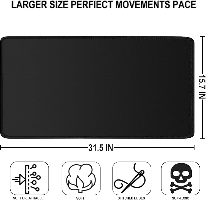 Large Extended Gaming Mouse Pad, 31.5" x15.7" Large Desk Mat with Superior Micro-Weave Cloth, Water Resist Keyboard Mousepad with Non-Slip Base, Laptop Desk Pad for Office Home Gaming, Black