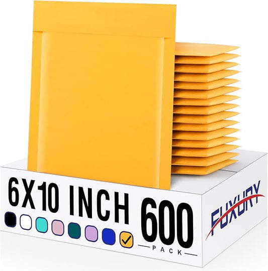 Fuxury Kraft Bubble Mailer 6x10 Inch 600 Pack，Strong Adhesion Padded Envelopes Bulk,Self Seal Bubble Envelopes, Waterproof Cushioned Padded Mailers Packaging for Small Business,#0 Mailers Yellow