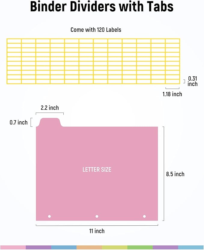 [48Pcs/6Set-8 Tab] Binder Dividers with Tabs, Plastic Dividers for 3 Ring Binder, Letter Size Binder Tabs for Organizing School Office Home Files, Write&Erase Notebook/Page Dividers
