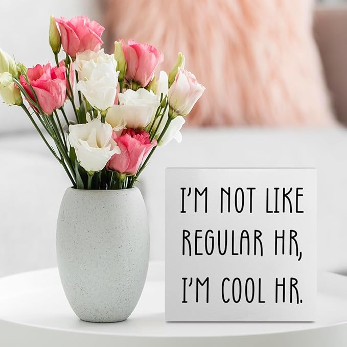 Funny Human Resources Office Supplies Rustic Desk Decor White Wooden Box Sign Office Organization Humor Manager Coworker HR Gifts Farmhouse Wood Plaque Cubicle Accessories Home Shelf Table Decorations