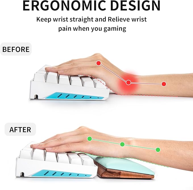 COLORCORAL Keyboard Wrist Rest Ergonomic Keyboard Arm Rest for wrist with Memory Foam Durable Wooden Keyboard Wrist Support with Anti-Slip Rubber Base for Typing Pain Relief Comfort for Office, Gaming