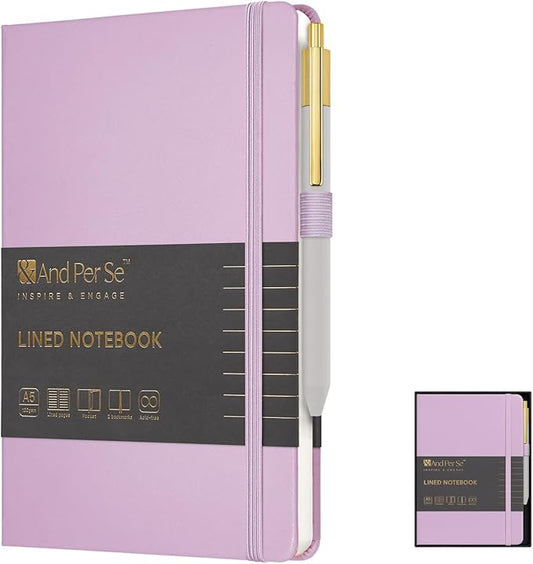 A5 Lined Leather Journal and Pen Set for Women&Men, Gift Box Included, Hardcover Notebook with 160 Pages 100GSM Thick Paper, for Work, Business, School or Home Writing(Purple)