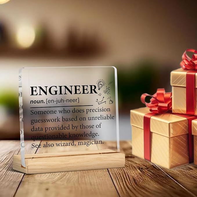 Engineer Gifts for Women Men, Engineer Definition Clear Acrylic Desk Decorative Sign for Home Office, 4 x 4 Inches