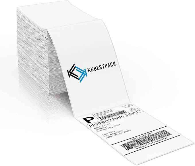 KKBESTPACK Fan Fold 4x6 Direct Thermal Shipping Labels, Direct Thermal Printer Label (Pack of 500)