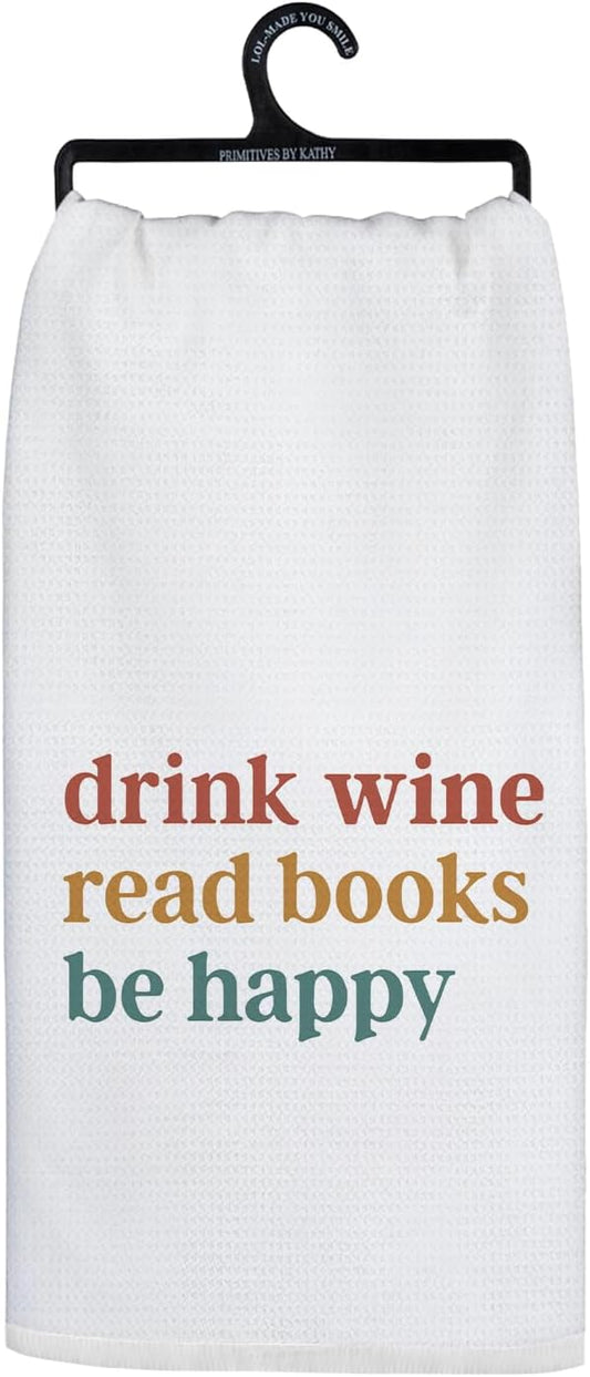 Gifts for Wine and Book Lovers Kitchen Towels, Bookish Bookworm Gifts Hand Towels, Reading Lover Gift, Drink Wine Read Books Decorative Dish Tea Towels for Bar Kitchen, 16x24 Inch