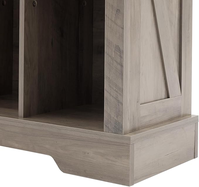 6 Cube Storage Organizer, 2 Tier Bookshelf for Living Room, Farmhouse Bookcase with Led, Kids Toy Storage Cabinet, Wall Cubby Shelves for Home Decor, Wood Display Cabinet for Bedroom, Grey