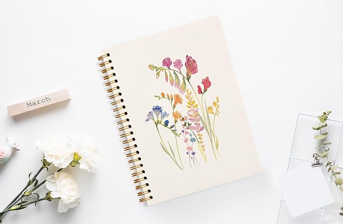 Vintage Wild Flower Botanical Plant Hardcover Spiral Notebook 5.5x8.3,Rustic Spring Floral Cottagecore Notebook Journal for Work Office School Student Teacher.