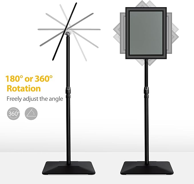 3 Packs Heavy Duty Pedestal Poster Sign Stand, 8.5"x11" Adjustable Floor Standing Sign Holder with 6.6Lbs Solid Steel Base for Vertical and Horizontal View Sign Displayed Stands, Black