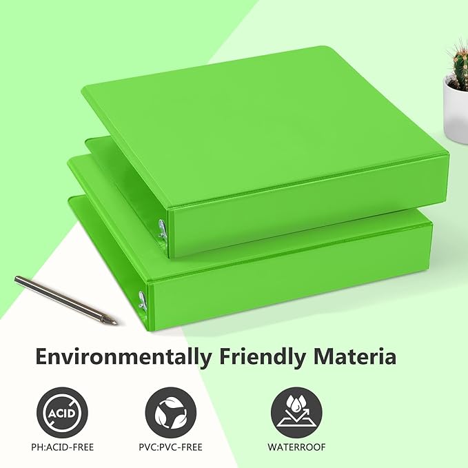 ViVin Sturdy 1.5 Inch 3 Ring Binder with Pockets, Slant-D Ring, PVC-Free, Customizable Clear View Binder,Holds 350 Sheets of 8.5" x 11" Paper, 6 Pack (Ivy Green)