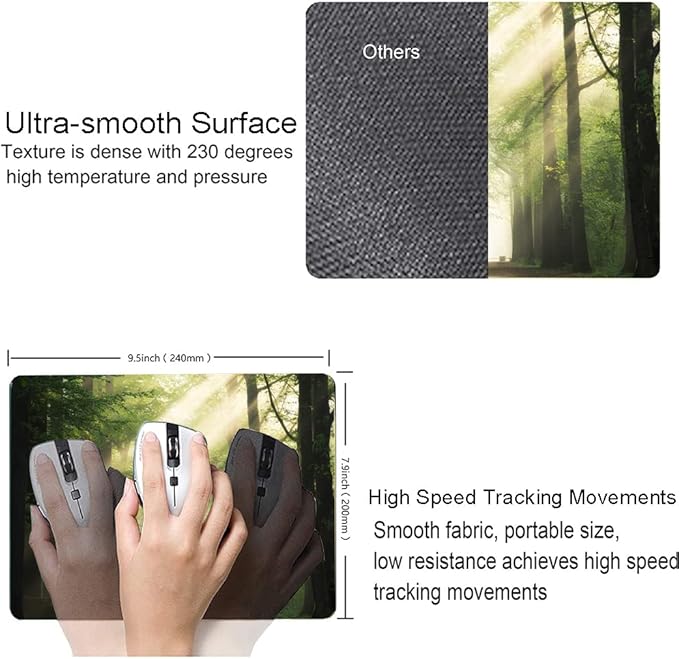 Hokafenle Mouse Pad, Natural Forest Mouse Pad, Rectangle Mouse Mat Square Waterproof Mouse Pads Non-Slip Rubber Base Mousepad for Office Laptop, 9.5"x7.9"x0.12" Inch