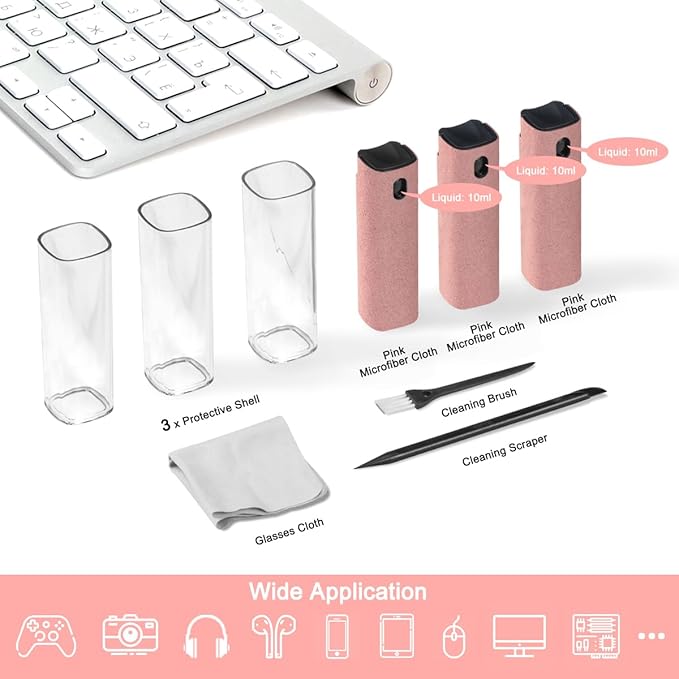 walrfid 3 Pack Screen Cleaner, Car Screen Cleaner Spray and Wipe, Computer Laptop Cleaning Kit for Electronic iPad, iPhone, Cellphone, Monitor, MacBook, Car Display, Tablet, TV Flat Screens, Pink