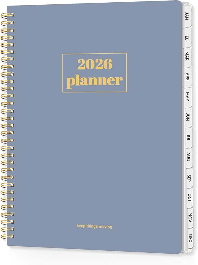 SUNEE Planner 2026 Weekly and Monthly, January 2026-December 2026, 8.5"x11", Tabs, Note Pages,Spiral Binding, Blue