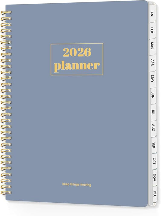SUNEE Planner 2026 Weekly and Monthly, January 2026-December 2026, 8.5"x11", Tabs, Note Pages,Spiral Binding, Blue