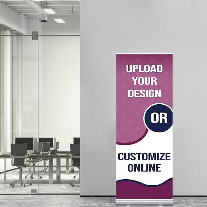 Retractable Roll Up Banner Stand - Custom Signs for Business, Customize Stand with Your Design Photo Text Logo (33 x 81 Inch)