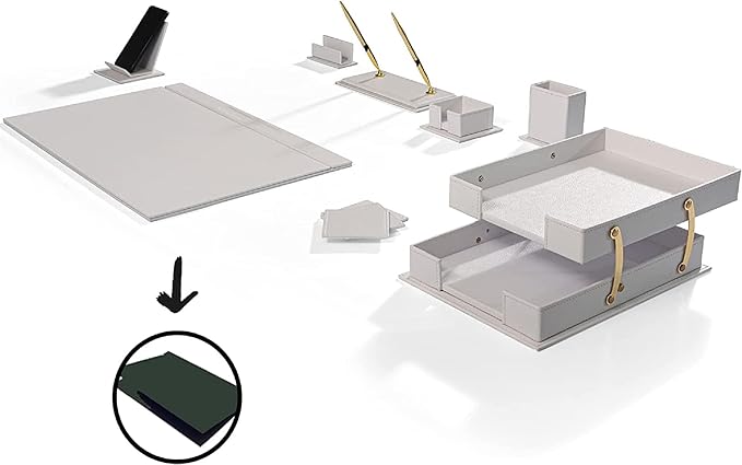MOOGCO Bonded Set - Desk Accessories - Leather Desk Organizer - Bonded Leather Set - Office Desk Accessories - Home Office Accessories - Desk Supplies - Leather Desk Set - Office Accessories