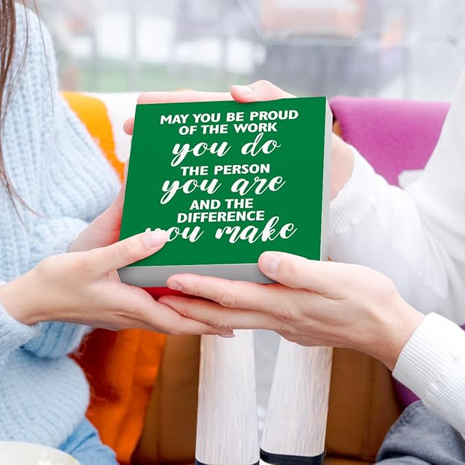 Inspirational Green Office Wood Box Sign May You be Proud of the Work You Do Wooden Block Sign Motivational Desk Décor for Home Office Cubicle,Cheer Up Gifts for Friend Coworker Employee