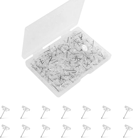 Clear Push Pins,Flat Thumb Tacks for Wall Hangings,60 Count Clear ThumbTacks for Cork Board,Transparent Plastic Head with Steel Point Easy to Inset Map/Photo/Posters/Postcards Office Home Decorative