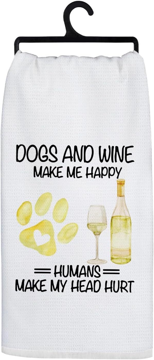 Dogs and Wine Kitchen Towels, Dog Lover Mom Gifts Decorative Hand Towels for Bathroom, Gifts for Wine Lovers Women Decor Dish Tea Towels for Kitchen, 16x24 Inch