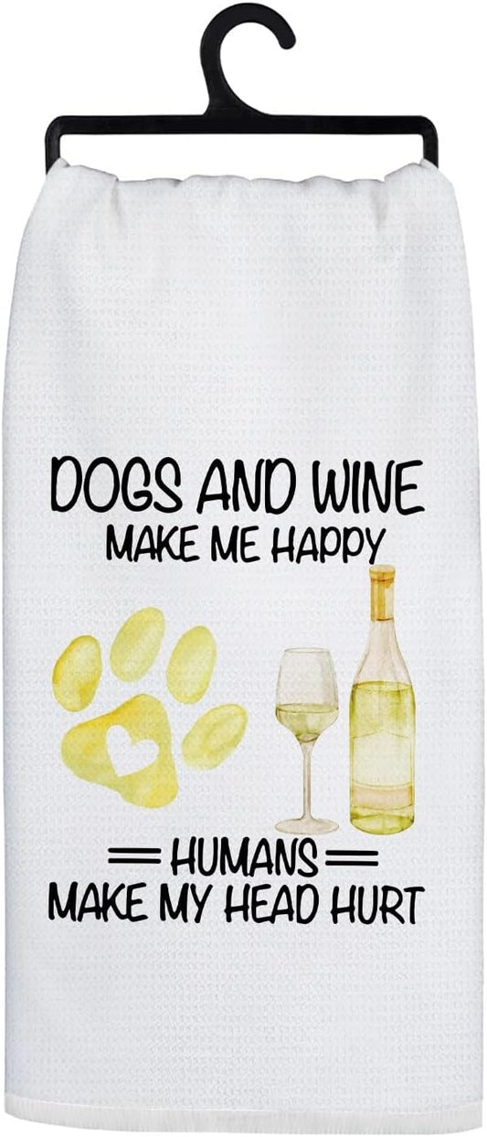 Dogs and Wine Kitchen Towels, Dog Lover Mom Gifts Decorative Hand Towels for Bathroom, Gifts for Wine Lovers Women Decor Dish Tea Towels for Kitchen, 16x24 Inch