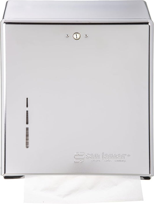 San Jamar T1900XC C-Fold/Multifold Commercial Towel Dispenser, 500 Multifold / 300 C-Fold Towel Capacity, Chrome 14.8" x 11.4" x 4"