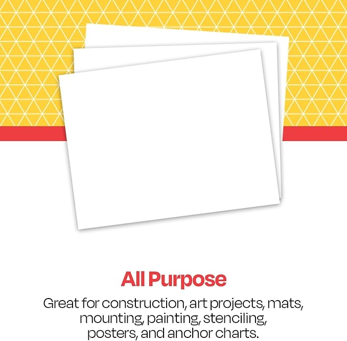 School Smart Railroad Poster Board Paper, 22 x 28 Inches, 4-Ply, White, Pack of 25