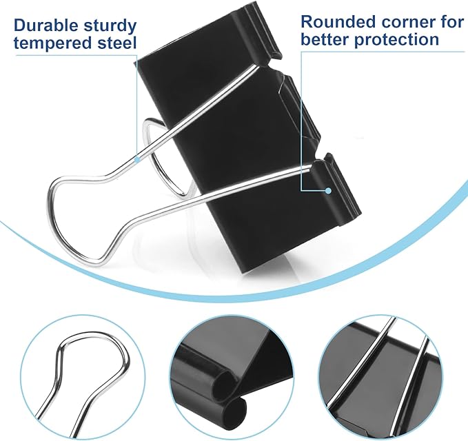 228 PCS Binder Clips Paper Clamps Assorted Sizes,Extra Large Medium Small Mini and Micro,Black Metal Paper Binder Clip 6 Sizes for Office, Home and School