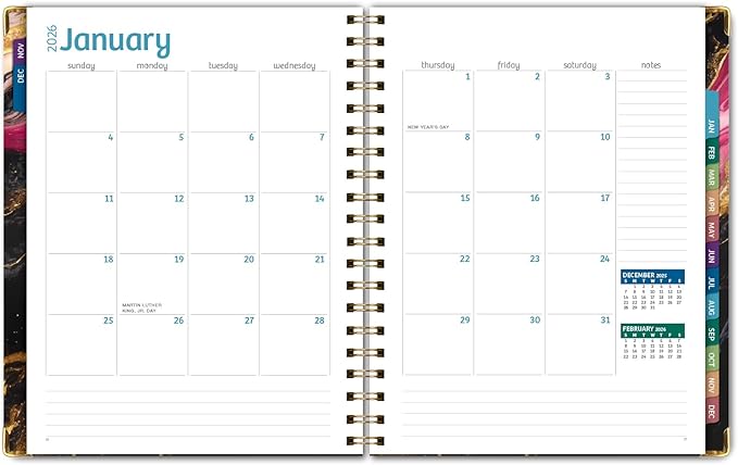 HARDCOVER 2026 Planner, 8.5"x11": 14 Months (November 2025 - December 2026), Daily Weekly Monthly Planner, Yearly Agenda, Bookmark, Pocket Folder and Sticky Note Set (Dark Gold Marble)