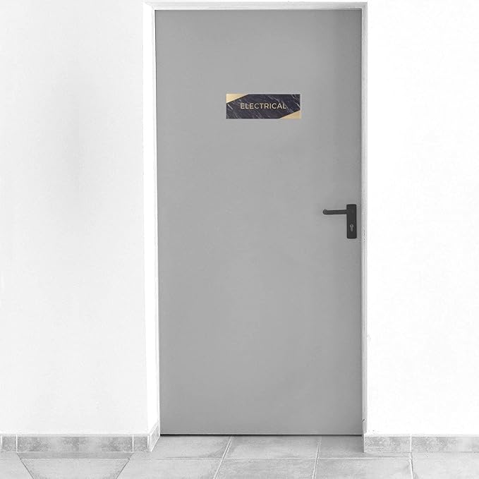 Electrical Sign with Braille/Small Business Easy Adhesive Mount Door and Wall Sign / 3" x 9" / Dark Marble Design