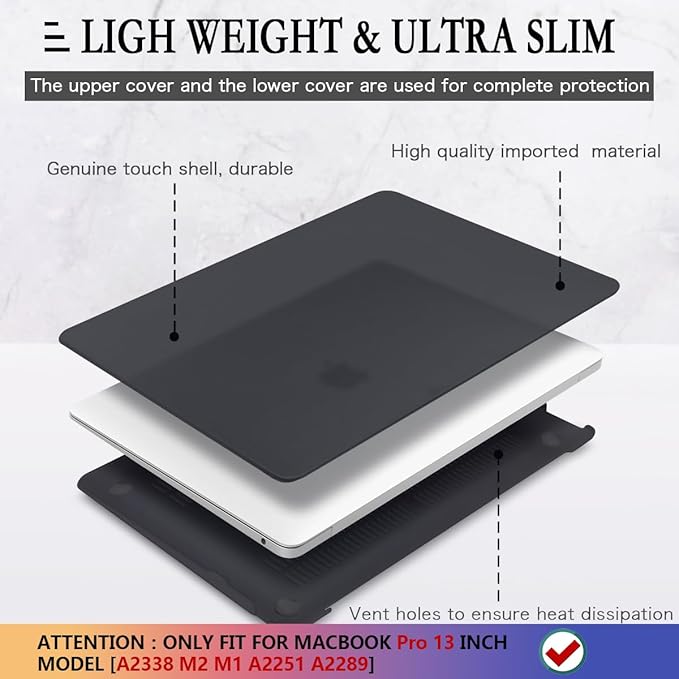 CISSOOK Matte Black Hard Shell Case Compatible with MacBook Pro 13 Inch Case 2025-2016 Release Model A2338 A2251 A2289 with Touch bar, MacBook Pro 13 M1 M2 with Keyboard Cover