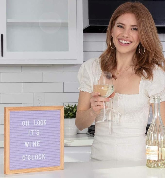 Felt Like Sharing Square Letter Board (Lavender Felt - 10”x10”) – Changeable Message Board with 3 Sets of Felt Board Letters – Statement Wall Sign for Quotes, Home or Holiday Decor In Oak Frame