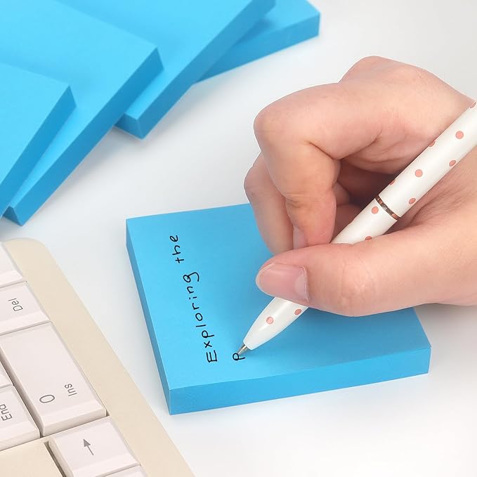Sticky Notes 3x3 Self-Stick Notes Pads with 6 Bright Colors, Easy to Post for Office, School, Home, 6 Pads/Pack, 100 Sheets/Pad (Blue)