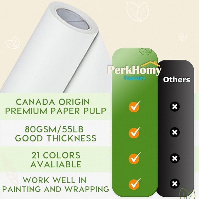 PerkHomy 30" x 2,400" (200') White Kraft Paper Roll for Craft Bulletin Board Paper Art Table Covering Crafting Gift Wrapping Bouquet Packing Parcel 80GSM 55LB (White, 30" x 200')