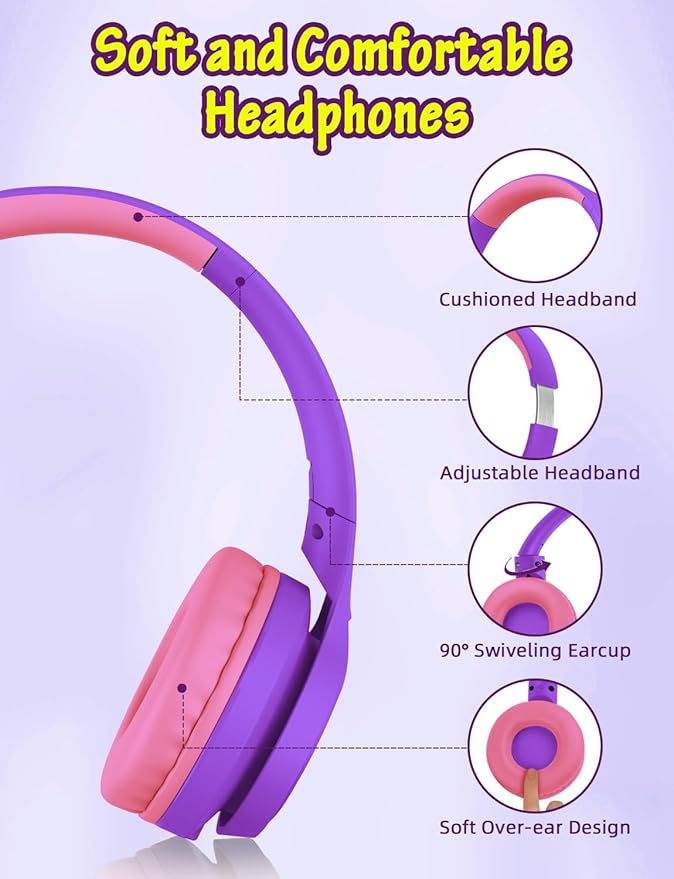 Kids Headphones with Microphone, Wired Over Ear Headsets with Limited Volume 85dB/ 94dB for Boys Girls Teens Children Online School/Travel/iPad/Tablet/Cellphone