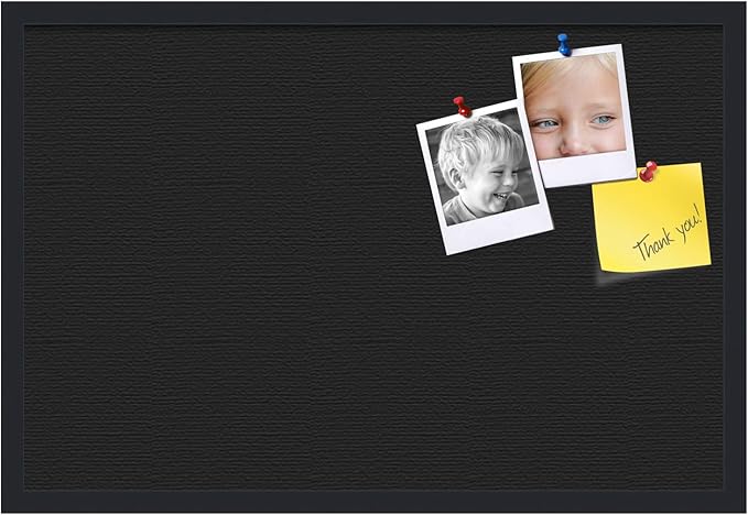 PinPix pin Cork Bulletin Board Made from Canvas, Classic Black Pattern 30 x 20 Inches (Completed Size) and Framed in Satin Black (PinPix-622)