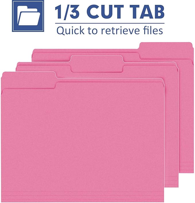 File Folder, PANDRI 120 Pack File Folder, 1/3 Cut Tab, Letter Size, Filing Folder for Office School Business, Pink