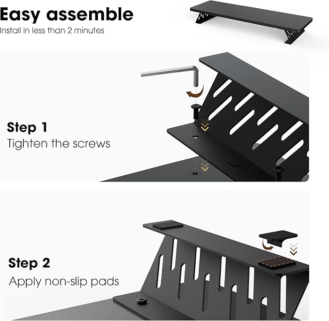 Fenge Monitor Stand Riser, Desk Top Shelf for 2 Monitors, Computer Stands for Desk, Wood & Steel Desktop Riser for Laptop, PC, Printer