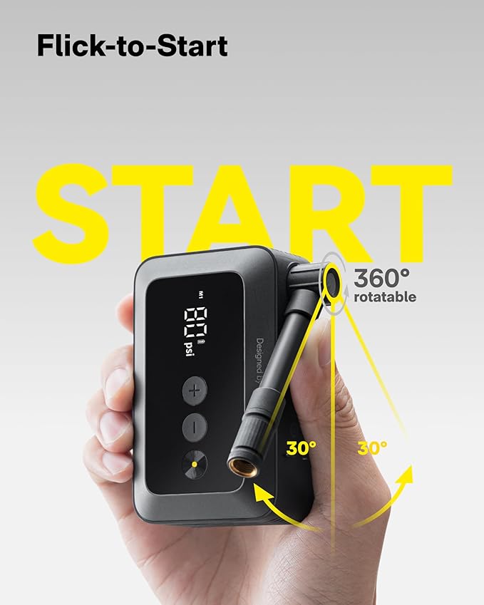 HOTO Mini Bike Tire Pump, 25s Fast Inflate Bicycle Pump with Guage, 150PSI Portable Electric Bike Air Pump with Presta and Schrader Valve for Road Bike, Motorcycle, Mountain Bike, Car, Sports Ball